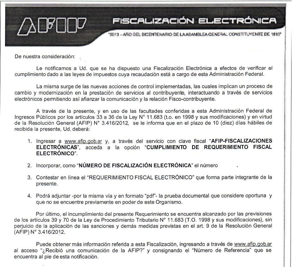 FISCALIZACION ELECTRONICA – PASOS A SEGUIR. RG (AFIP) 3416/2012 -  Contadores en red