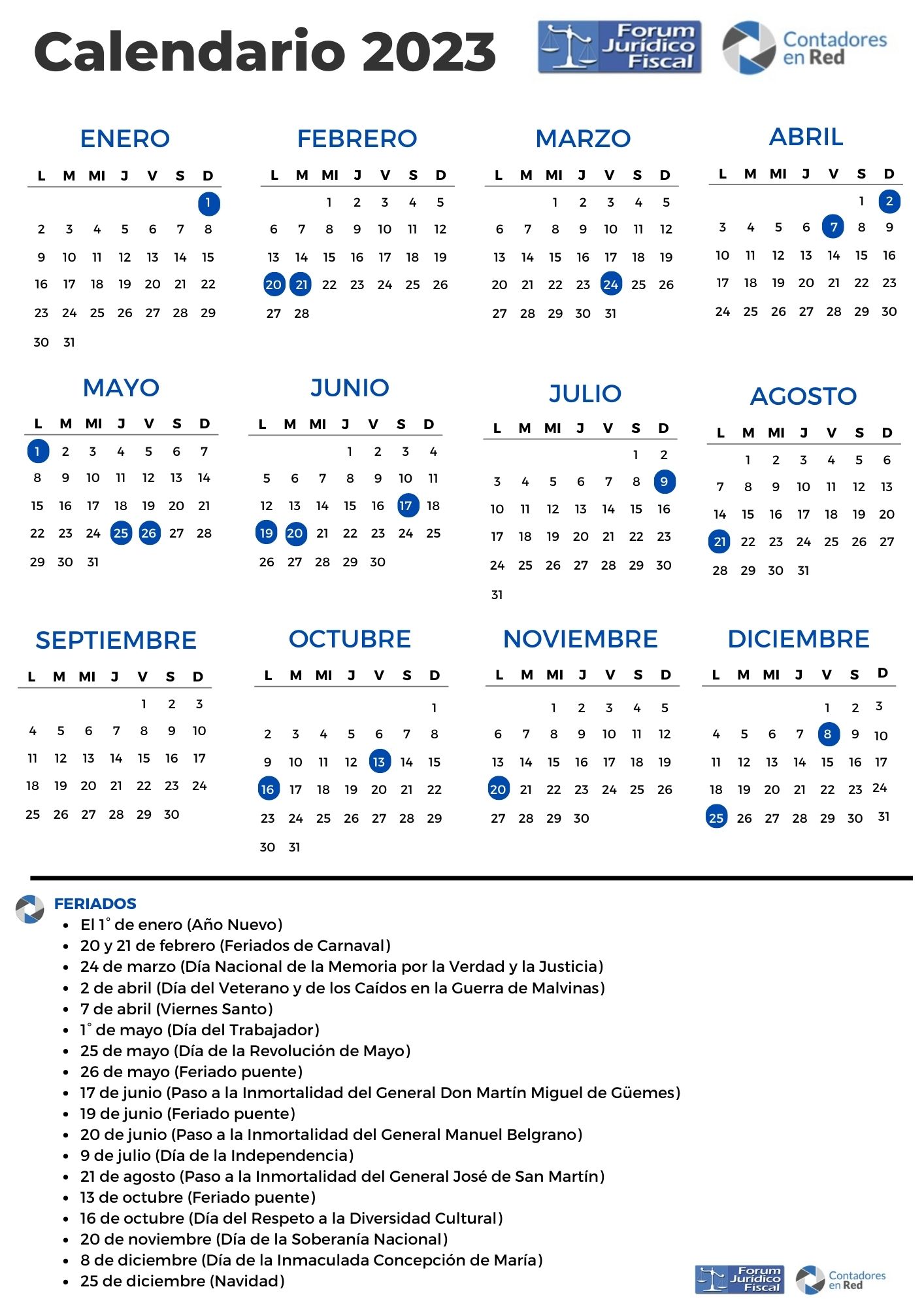Feriados 2023 . Calendario